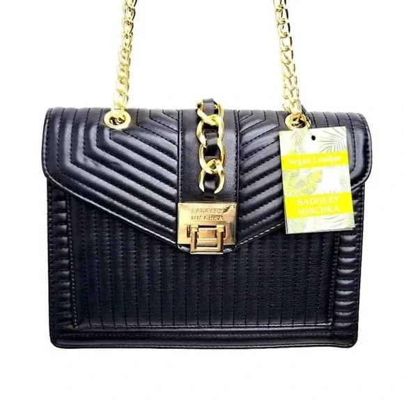 NWT Badgley Mischka Black Quilted Crossbody & Shoulder Bag – Vegan Leather - Picture 2 of 13